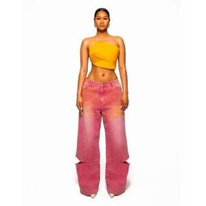 HANIFA Aster Acid Pink Wide Leg Slit Denim Jeans Size M